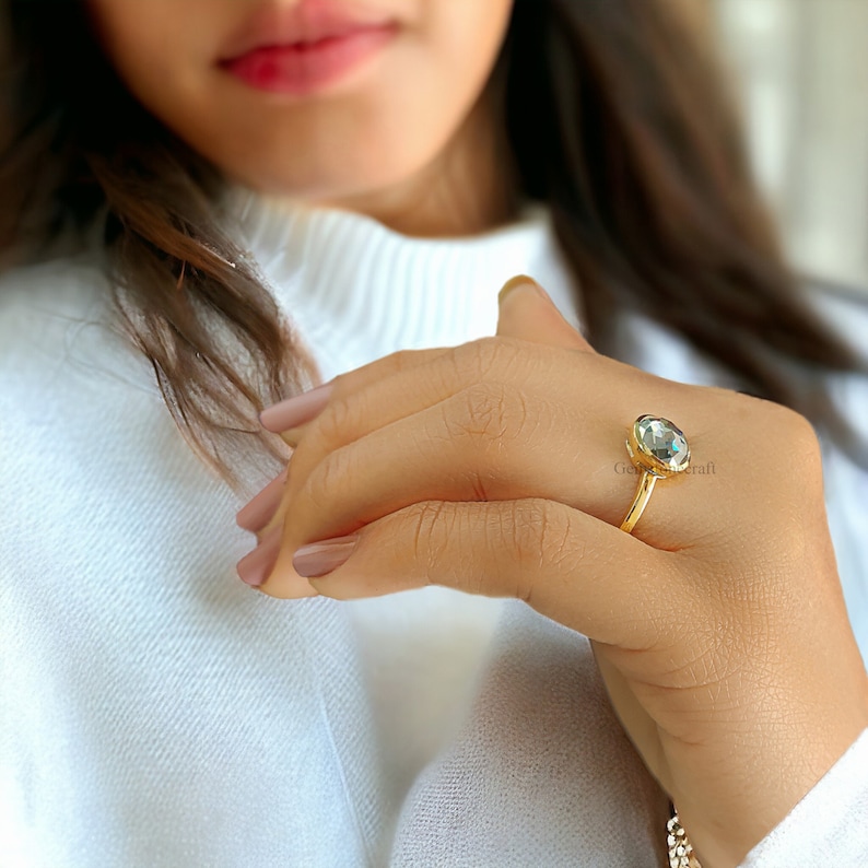 Two-Tone Bezel Engagement Ring 2.30 CT Blue Green Moissanite with Rose Cut in Mixed Metals GR70 Bild 8