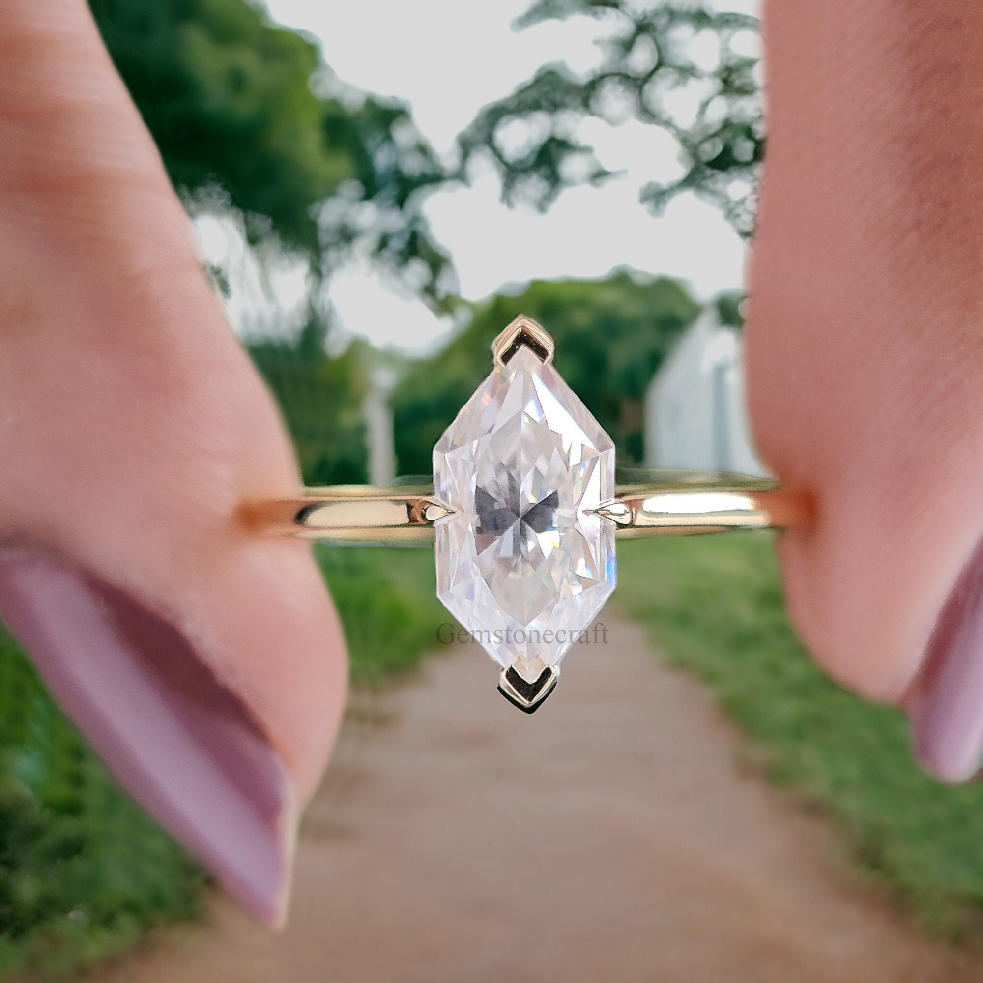 1.20 CT Dutch Marquise Cut Colorless Moissanite Ring Marquise Solitaire Engagement Ring 14K Solid Gold V Prong Set Ring For Beloved GR46