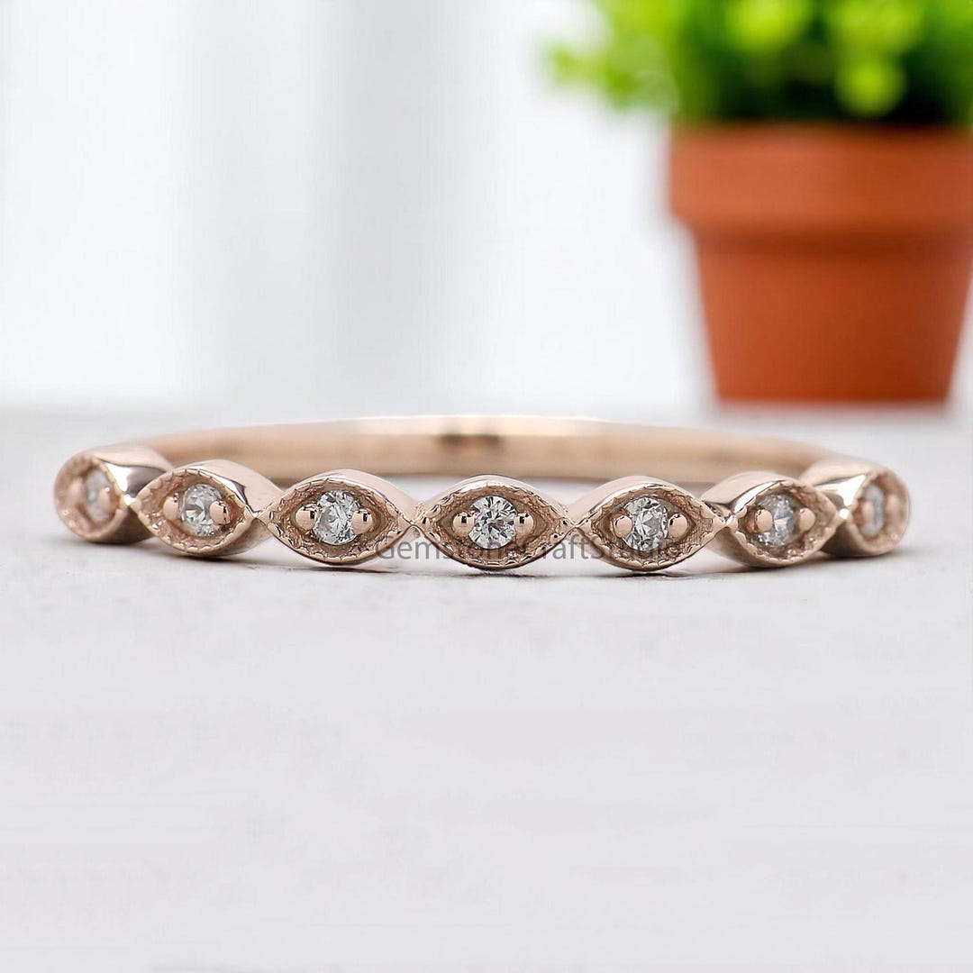 14k Solid Gold 1.20 MM Diamond Wedding Band Half Eternity Minimalist ...