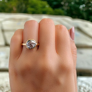 Two-Tone Bezel Engagement Ring 2.30 CT Blue Green Moissanite with Rose Cut in Mixed Metals GR70 Bild 7