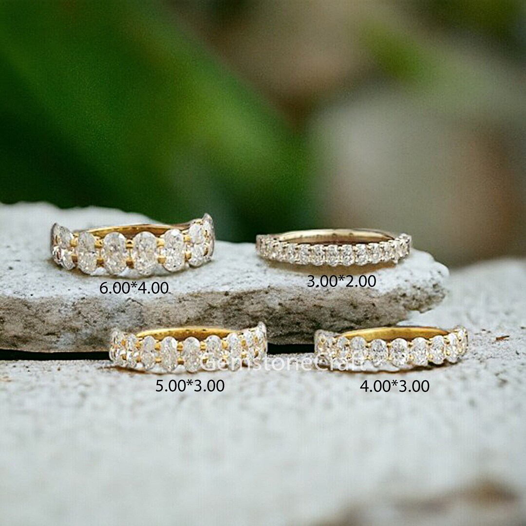 Oval Cut Moissanite Half Eternity Band in Various Size / 14K Yellow ...