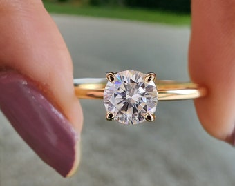 Stunning 0.25 CT Colorless Round Moissanite Solitaire Engagement Ring, Dainty Wedding Ring, 10k/14k/18k/Platinum Ring, Propose Ring  GR21