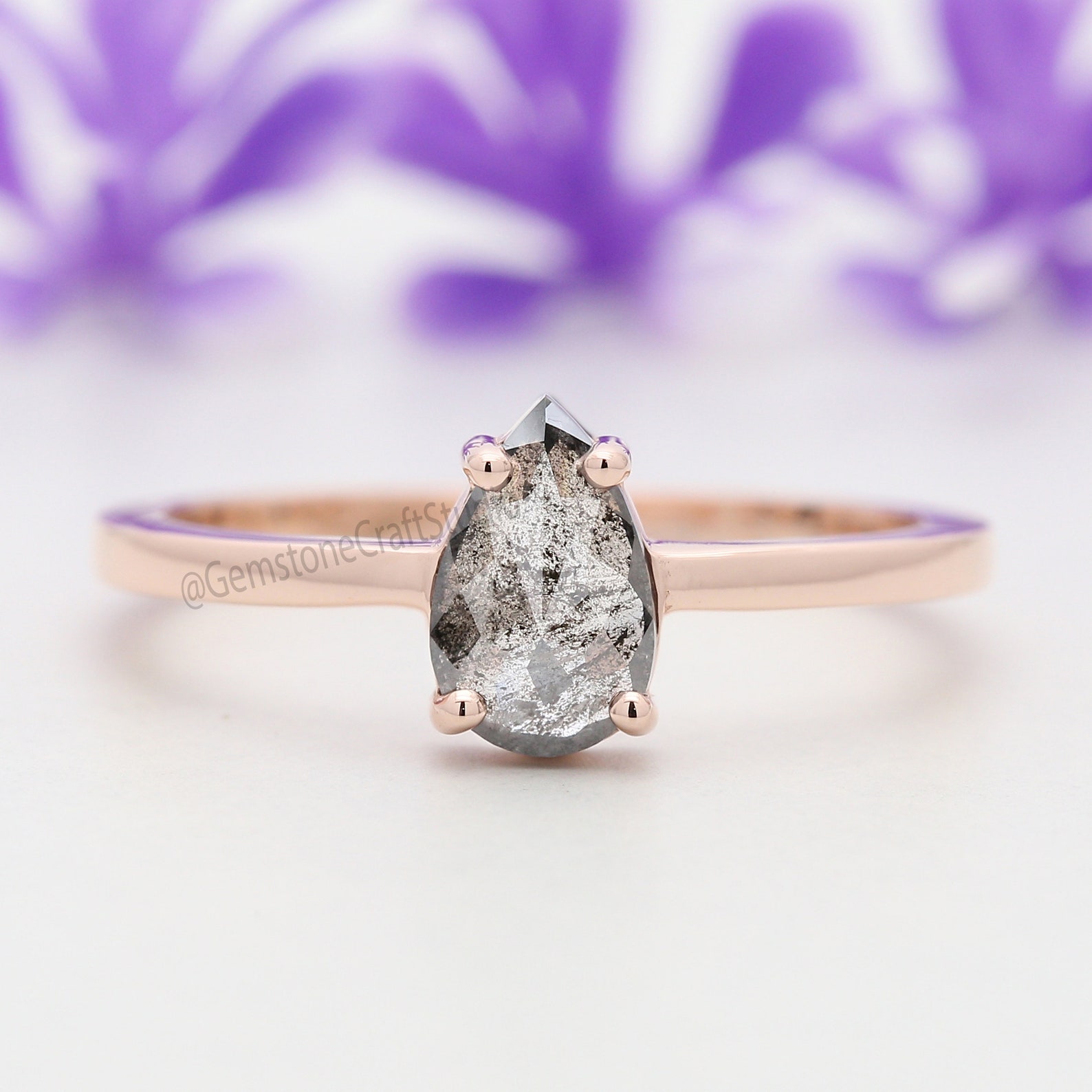 Bague en diamant naturel de poire de sel et de poivre ensemble Etsy