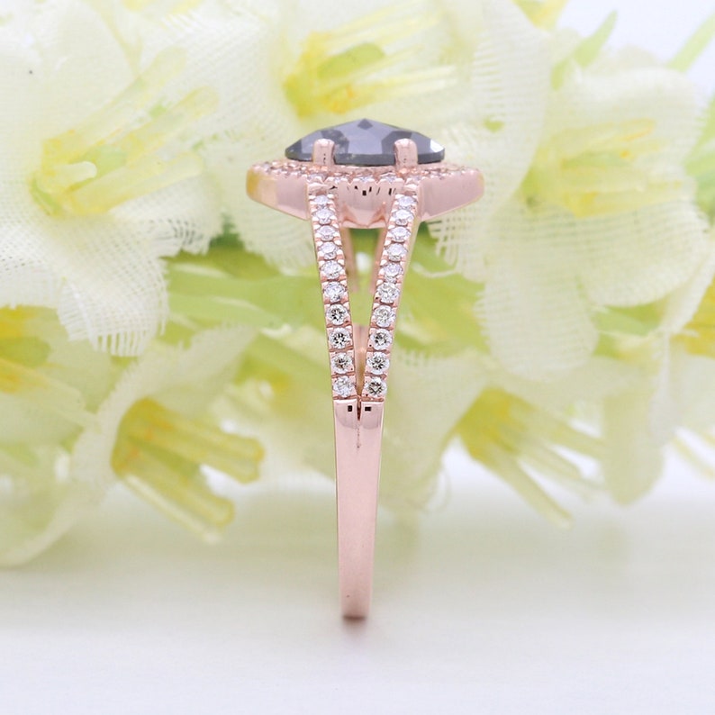 Salt and Pepper Marquise Diamond Ring 14K Solid Rose White Etsy