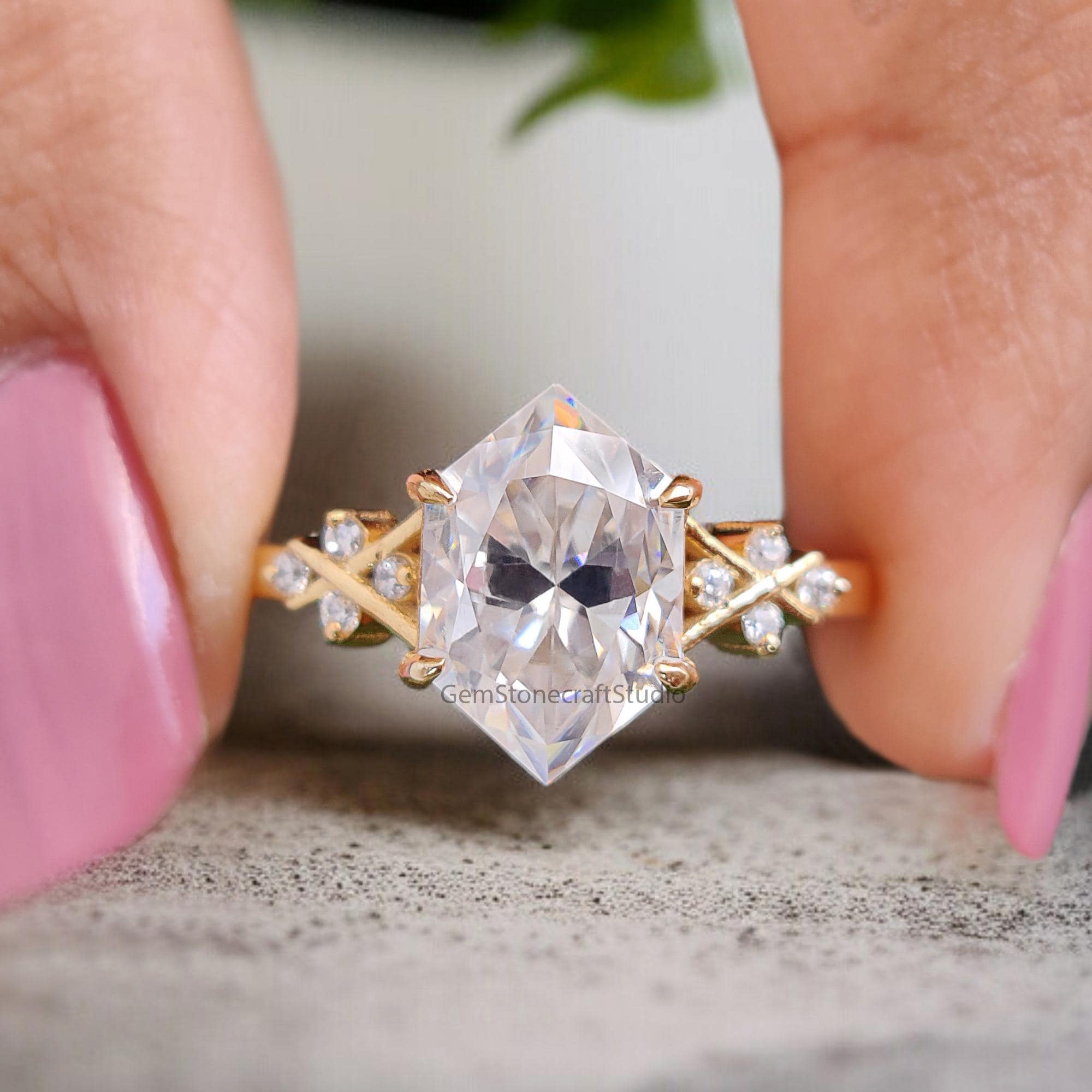 2.35 CT Hexagon Brilliant Cut Moissanite Engagement Ring Prong Setting Ring Wedding Ring Bridal Promise Ring For Women Gift For Her GR420