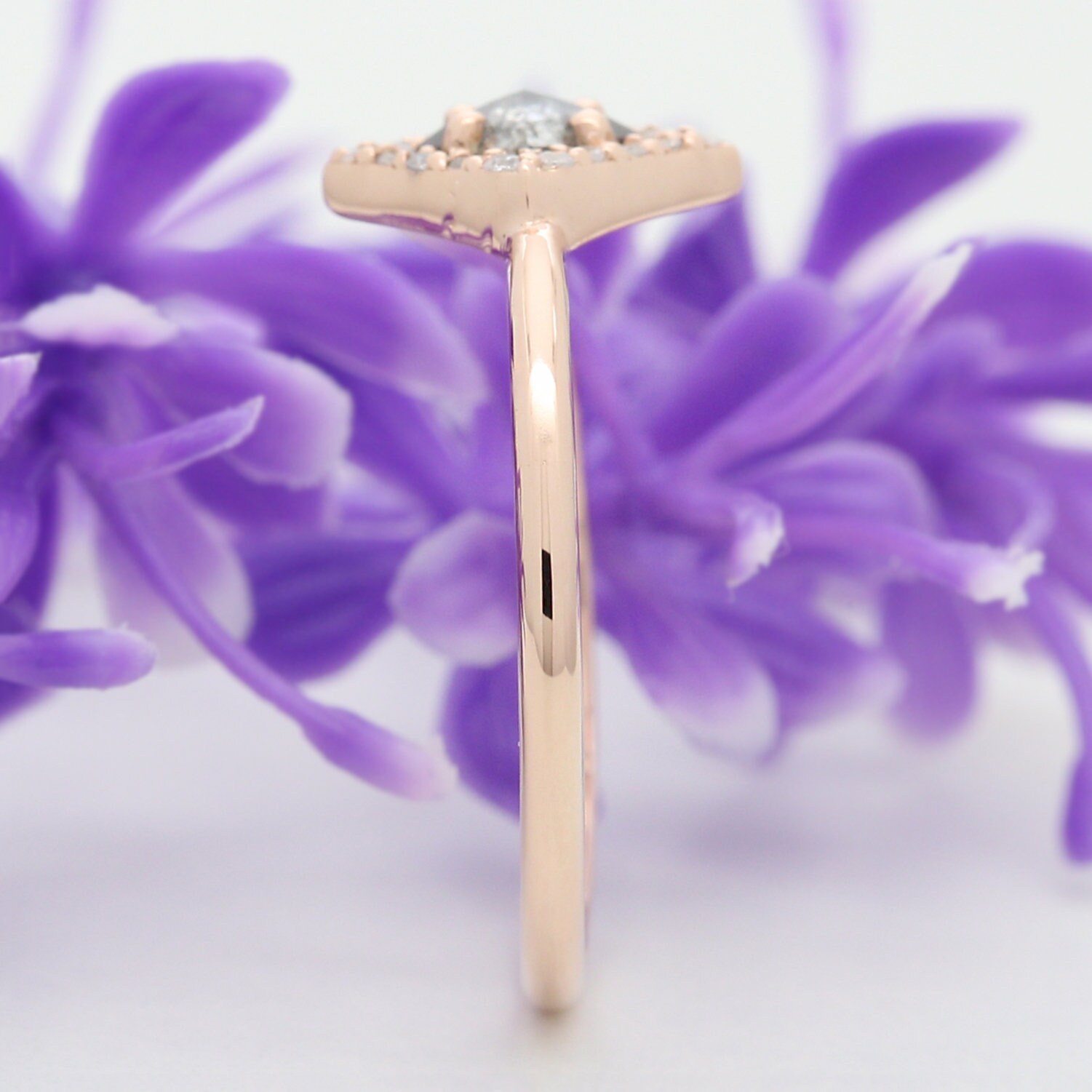 Salt and Pepper Kite Cut Diamond Ring 14K Solid Rose White Etsy