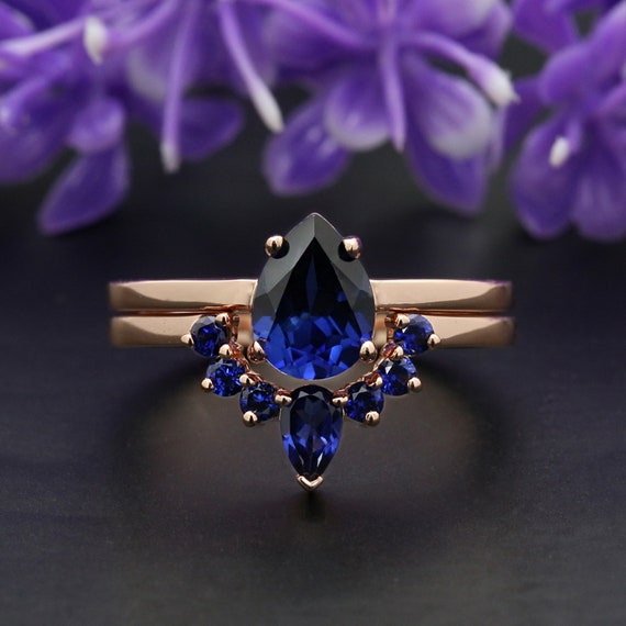 Pear Cut Sapphire Gemstone Engagement Wedding Ring 14K White - Etsy