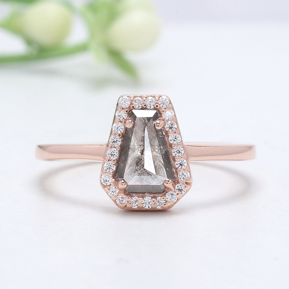 0.69 Ct Salt And Pepper Diamond Ring Coffin Diamond Ring Etsy