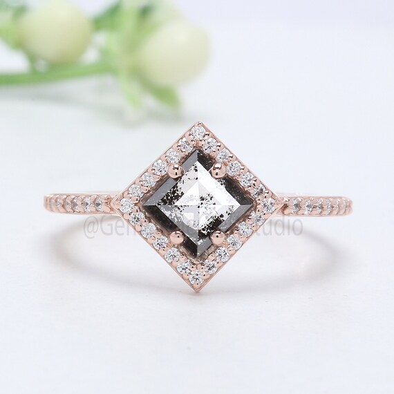 Salt and Pepper Kite Diamond Ring 14K Solid Rose White Yellow Etsy