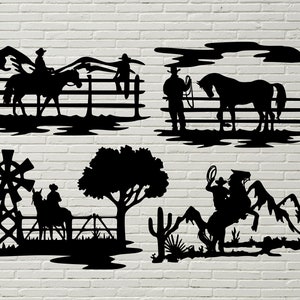 Cowboy SVG DXF Bundle, westlichen geschnittene Datei für Laser, Dxf für Plasma, Cnc-Datei, Wand-Dekor, Svg für Cricut, Silhouette Aufkleber, wild West-Design
