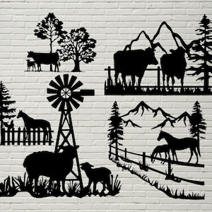 Bauernhof Schablone Dxf SVG, Silhouette Bauernhof geschnitten Datei, Dxf-Dateien für Plasma, Dxf für Laser, Svg für Cricut, Laser Dxf, Vektor-Tiere, Wand-Dekor