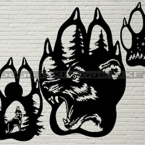 Wolf poot SVG DXF, Dieren gesneden bestand laser, dxf voor plasma, Wolf cnc houten muur decor, svg voor Cricut, papercut sjabloon, Wolf poot teken
