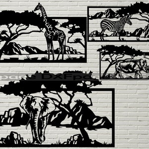 Africa scene DXF, Safari cut file per laser, dxf per plasma, file cnc, decorazioni murali in legno, svg per Cricut, vinyl design, pannelli metallici Wild Life