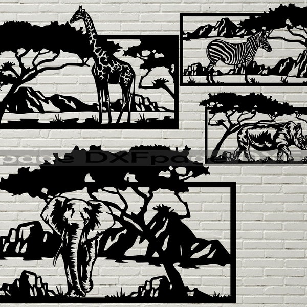 Afryka scena DXF, plik cięcia Safari dla lasera, DXF dla plazmy, plik cnc, dekoracje ścienne z drewna, SVG dla Cricut, projekt winylu, panele metalowe Wild Life