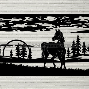 Pferd Kunst Panel, SVG-Silhouette, Dxf-Dateien für Plasma, Laserschneiden, Dateien für cnc, Svg Cricut, Wandbehang, dekorative MetallGeländer Kunst