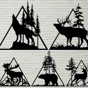 Wildlife scene SVG DXF, Animals cut file for laser, dxf for plasma, cnc file, wall decor, svg for Cricut, Silhouette decal, Rustic design