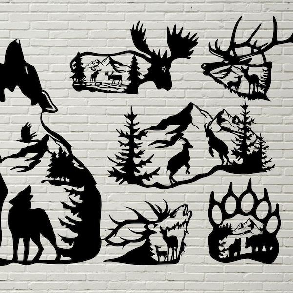 Animals DXF Panels, wolf svg, elk dxf, deer svg, dxf files for plasma, dxf files for laser, files for cnc, SVG for cricut, Silhouette svg