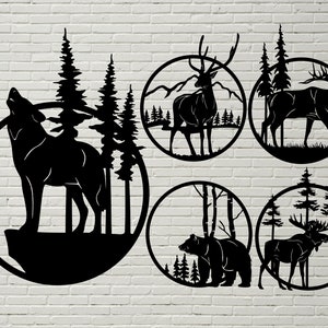 SVG Wildlife scene, DXF Animals cut file for laser, dxf for plasma, cnc file, wall decor, svg for Cricut, Silhouette decal, Rustic design