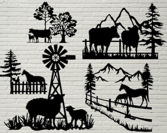 Farm stencil Dxf SVG, Silhouette farm cut file, dxf files for plasma, dxf  for laser, svg for cricut, Laser dxf, Vector Animals, wall decor