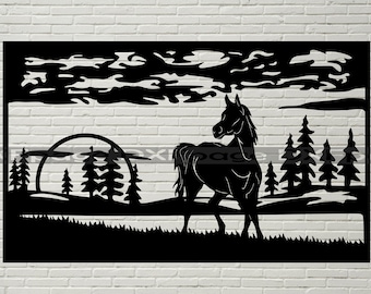 Pferd Kunst Panel, SVG-Silhouette, Dxf-Dateien für Plasma, Laserschneiden, Dateien für cnc, Svg Cricut, Wandbehang, dekorative MetallGeländer Kunst