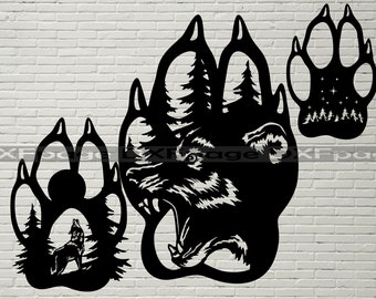 Wolf paw SVG DXF, Animals cut file laser, dxf for plasma, Wolf cnc wood wall decor, svg for Cricut, papercut template, Wolf paw sign