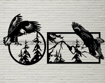 Eagle scene DXF, svg cut file for cricut, dxf for plasma cnc, laser, American Bald Eagle, wood wall decor, metal panels, Bird Flying Claw