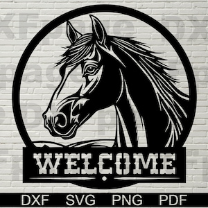 Bauernhof Willkommensschild DXF CNC, Pferd SVG-Datei für Cricut, dxf-Datei für Laser, Silhouette dxf, Lasergravur, Metall-Holz-Wandkunst GlowForge