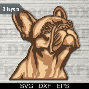 Französische Bulldogge Multilayer SVG, DXF 3D Hund, Sperrholz geschnitten Datei, Papierschnitt, Dxf-Datei für Laser Cnc, Cricut, 3D Mandala Holz Wandkunst