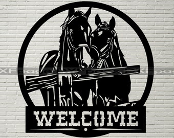 Sinal de boas-vindas DXF CNC, Horse Svg, arquivo dxf para laser, arquivo SVG para Cricut, Silhouette dxf, farm animal svg, arquivo dxf para plasma, decoração de rancho