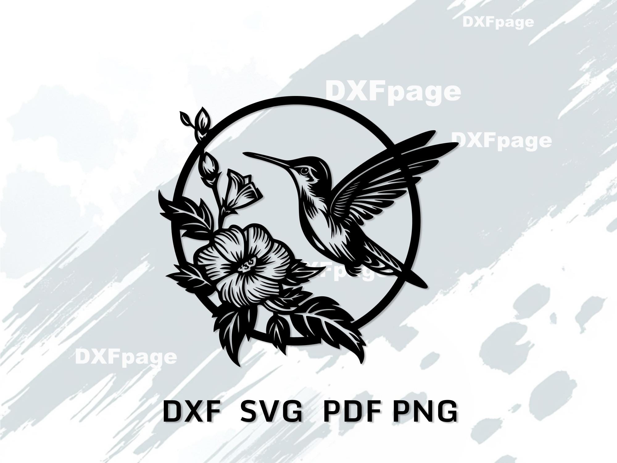 Hummingbird Laser Cut SVG, Flower Wall Art Plywood Design, Metal Garden Decor DXF, Bird Silhouette Cut File, Glowforge CNC, Wood Engraving