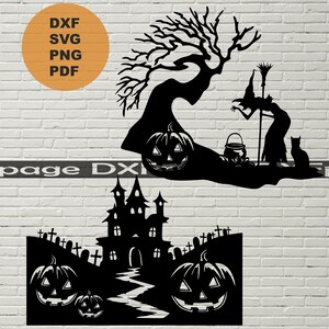 Halloween SVG, Hexe svg, Haunted House DXF, Halloween svg für Cricut, Silhouette Dxf-Datei, VOGELSCHEUCHE, Halloween-Dekor, Kürbis geschnittene Datei