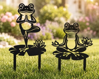 Yoga Frosch Gartenstecker SVG, Laser geschnitten Metall Yard Art, meditierende Zen Kröte Silhouette DXF, lustige Rasenverzierung, CNC Plasmen Design