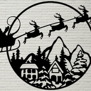 Scène de Noël SVG, fichier de coupe DXF père Noël, silhouettes dxf, clipart Cricut, dxf pour plasma, art imprimable, vecteur de vinyle hiver papercut