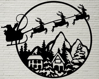 Christmas scene SVG, santa claus DXF Cut file, Silhouettes dxf, Cricut clipart, dxf for plasma, Printable art, winter papercut Vinyl vector