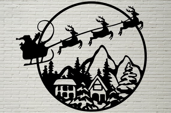 Christmas Vector Print Christmas SVG Santa SVG Santa Claus House SVG Sign Stencil Cut File