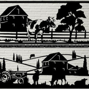 Kuh Farm Motiv DXF SVG, Farm Cut Datei, Dxf Dateien für Plasma, dxf für Laser, Cricut, Laser dxf, Vektor Tiere, Metall Wand Dekor, Ranch Panel