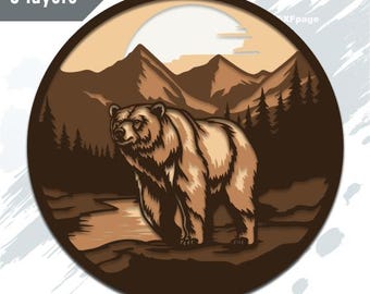 Bär Multilayer SVG, DXF Laserschnitt, 3D geschichtetes Sperrholz, Scherenschnitt, Cnc-Fräser Schnittdatei, Cricut, Holzkunst, Tier Schattenbox Vorlage