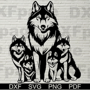 Famille de loups SVG, animaux découpés au laser fichier, dxf pour plasma, décoration murale en bois cnc loup, svg pour Cricut, silhouette dxf, modèle papercut