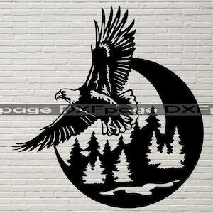 Adler Szene SVG Datei für Cricut, Dxf für Laser, Laser, Laser, American Bald Eagle, Holz Wanddekor, Metallplatten, Vogel fliegende Klaue, png