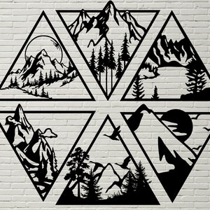 Mountain Scenery SVG, arquivo de corte Mountain DXF para laser, dxf para plasma, arquivo cnc, decoração de parede, svg para Cricut, Silhouette dxf, design rústico