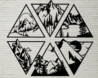 Mountain Scenery SVG, Mountain DXF cut file for laser, dxf for plasma, cnc file, wall decor, svg for Cricut, Silhouette dxf, Rustic design