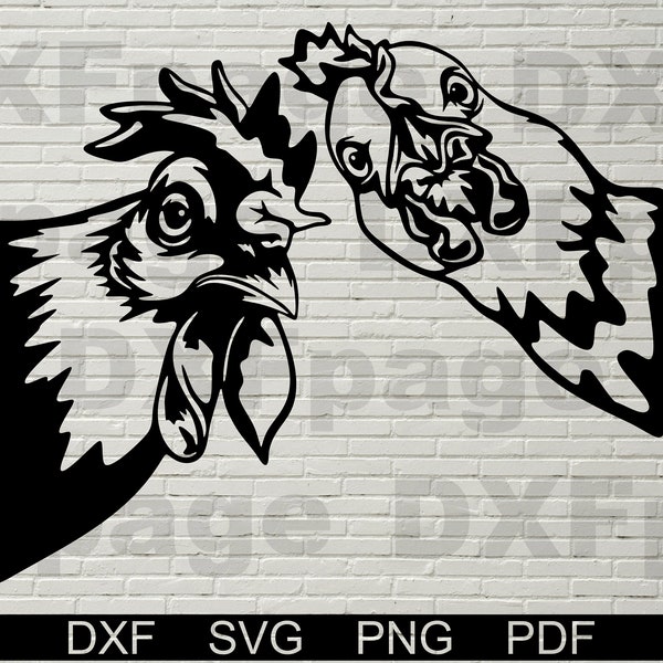 Chicken SVG, Rooster Silhouette dxf, Peeking SVG for Cricut, Farm life clipart, laser engraved, vinyl Tshirt design, dxf file for plasma