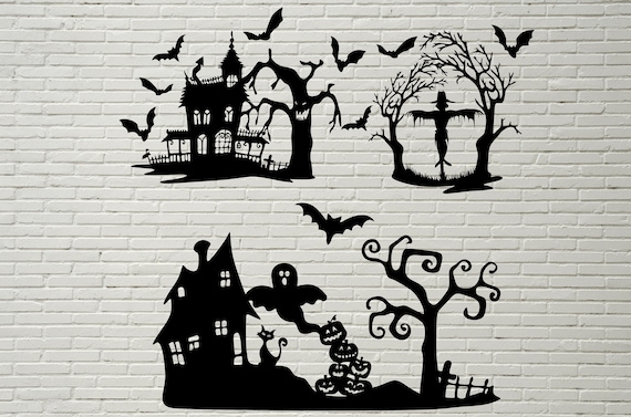Pdf,Png Instant Digital Download Svg files scary house für Cricut- Laser dxf Halloween Sign Halloween 5 designs Lasercut Dekor