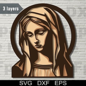 Imágenes SVG multicapa de la Santísima Virgen María, corte láser DXF, contrachapado en capas, corte de papel, archivo de corte con enrutador CNC, Cricut, mandala 3D, Virgen María, imágenes religiosas.