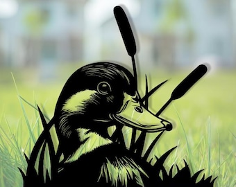 Duck DXF SVG | Mallard Duck with Reeds Laser Cut File | CNC Plasma Cutter | Metal Wood Silhouette | Wildlife Wall Art Design, png, pdf