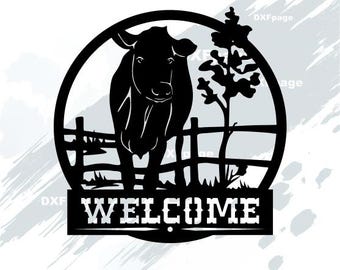 Welcome Cow sign SVG DXF CNC, laser cut file, Cricut, Silhouette dxf, farm animal svg, dxf file for plasma, ranch decor