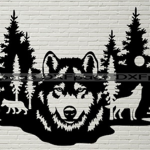 Wolf Szene SVG, wilde Tiere geschnitten Datei für Laser, dxf für Plasma, Wölfe cnc Datei Wanddekor, Cricut, Silhouette Aufkleber Papierschnitt Vorlage png