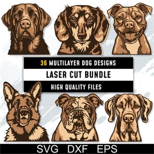 Layered Hund SVG DXF, Laser Cut Bundle, 3D Hund, Multilayer, Sperrholz, Scherenschnitt, Cricut, Cnc, Glowforge, Holzdekor Vorlage, Hunderassen