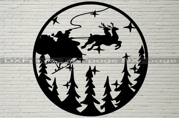 Christmas scene SVG, santa claus DXF Cut file, Cricut clipart, dxf file for laser, winter papercut template, christmas stencil, vector cnc