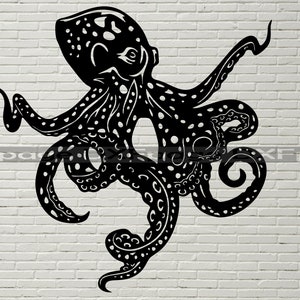 Octopus Svg, Squid svg, Ocean animals svg, Silhouette dxf, cricut svg, Kraken Clipart, laser cut file, vector aquatic, dxf for plasma cnc